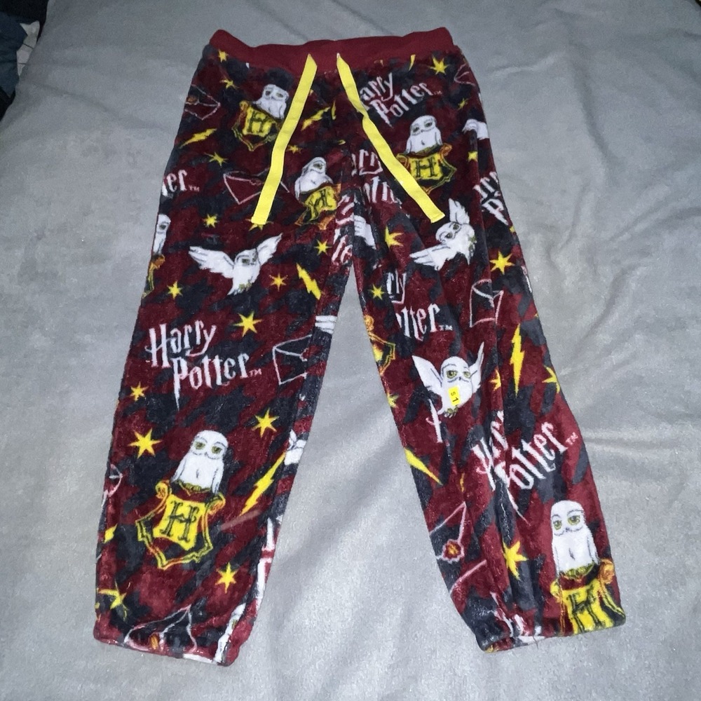 Harry Potter Owl Burgundy Fleece Graphic Print Pajama Pants w/ Drawstring Large